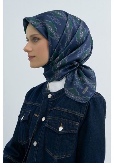 Armine Saf İpek Sura Eşarp-2026 İlkbahar-yaz- 952200d Lacivert-yeşil