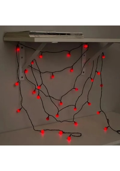 5m 28 Led Mini Top Işık Kırmızı - Fişli, Siyah Kablo Çok Renkli