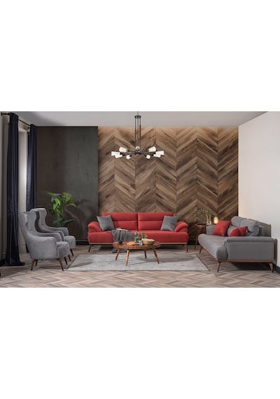 Weltew Home Milano Koltuk Takımı 3+3+1+1 Kırmızı-gri