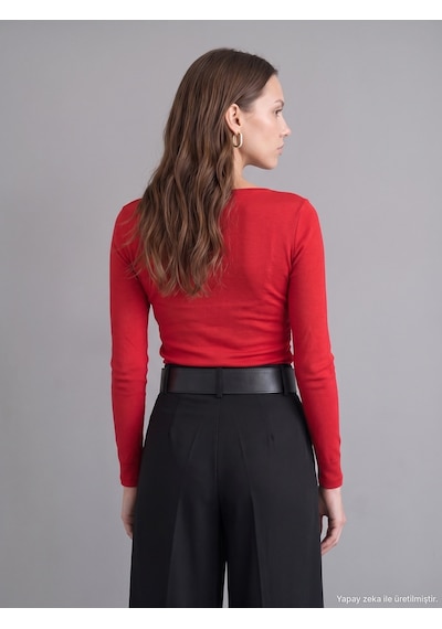 Dilvin 31401 Büzgülü Kayık Yaka Top-k.kırmızı