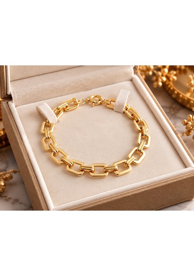Terragolds Çelik Gold Renk Kare Zincirli Kadın Bileklik - Bb8940 Altın