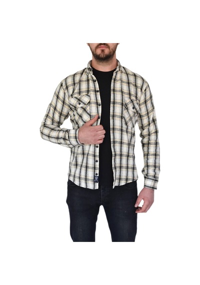 Erkek Kışlık Oduncu Silim Fit Çift Cepli Kapaklı Gömlek Bgl-st02262 Krem