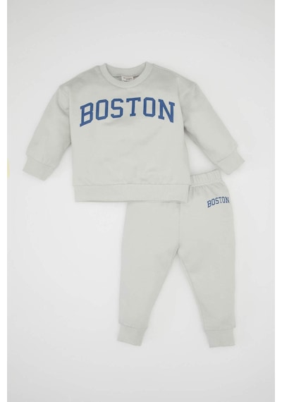 DeFacto Erkek Bebek 2'li Takım Baskılı Bisiklet Yaka Sweatshirt Jogger Eşofman Altı D0718A524AUGR503
