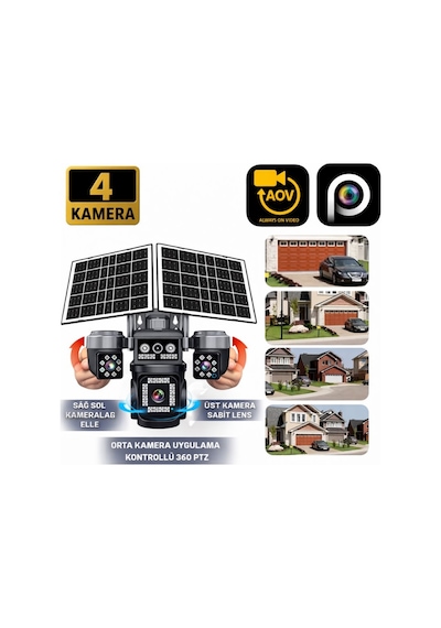 Sw440 4 Kameralı 20mp 5g Sim Kartlı Ptz Güvenlik Kamerası Çift Solar Panelli Güneş Enerjili Kamera