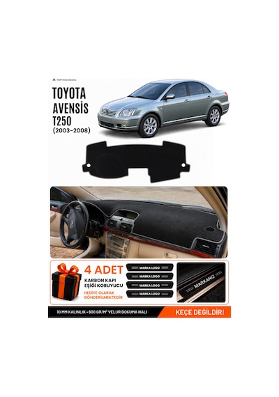 Toyota Avensis Ekranlı T250 2003-2008 Uyumlu Torpido Örtüsü, Torpido Kılıfı - Siyah-gri - To003