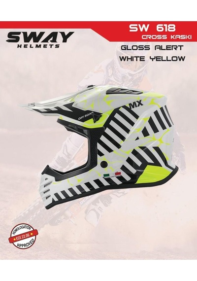 Sway Alert Full Face Tam Korumalı Kask 53-54cm Beyaz - Sarı