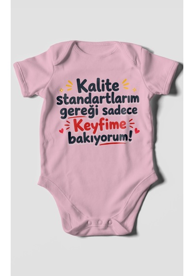 Morivokids Kalite Standartlarım Mesajlı Kısa Kollu Bebek Body %100 Pamuk Koyu Pembe