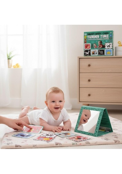 Laco Kids Tummy Time Smart Baby Card - Karın Üstü Aktivite Zeka Kartları + Güvenli Ayna 0-12 Ay