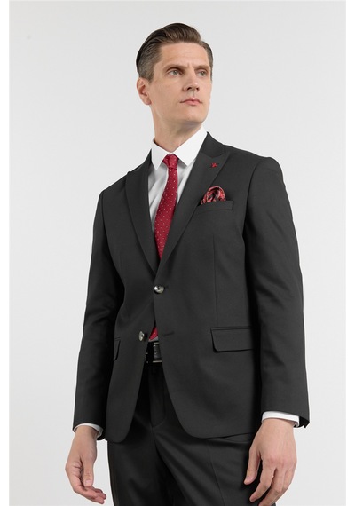 İmza Siyah Kırlangıç Yaka 6 Drop Slim Fit Tam Astar Esnek Takım Elbise 1001260160