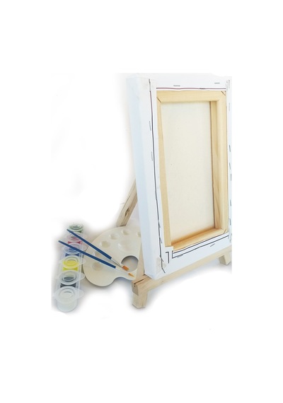 Gökkuşağı Çocuk Ressam Seti - 30x40 Cm Önçizimli Tuval, 2 Adet Fırça, Palet, Boyalar Ve Şövale