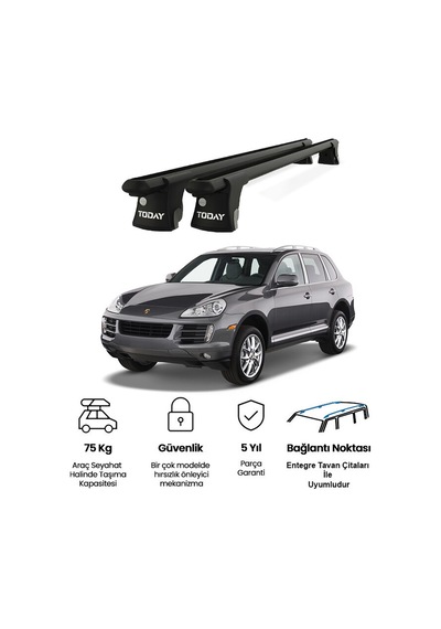 Trio-ı Porsche Cayenne 2002-2010 Uyumlu Siyah Kilitli Ara Atkı 135cm Port Bagaj Tavan Barı