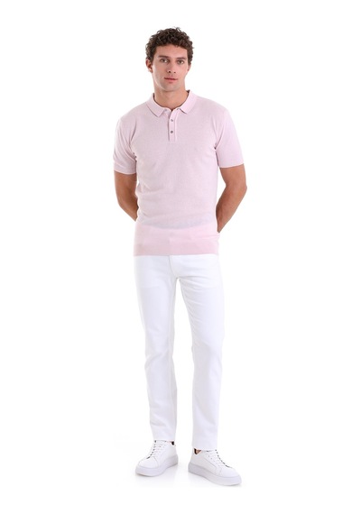 Hatemoğlu Pembe Regular Fit Jakarlı Pamuklu Polo Yaka Triko Tişört Pembe