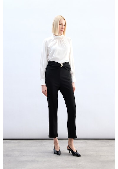 Sateen Bel Aksesuarlı Pantolon - Siyah-136830 siyah
