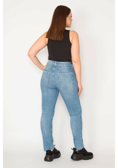 Şans Kadın Mavi Yırtık Detaylı Yıkama Skinny Jean Pantolon-mavi Mavi