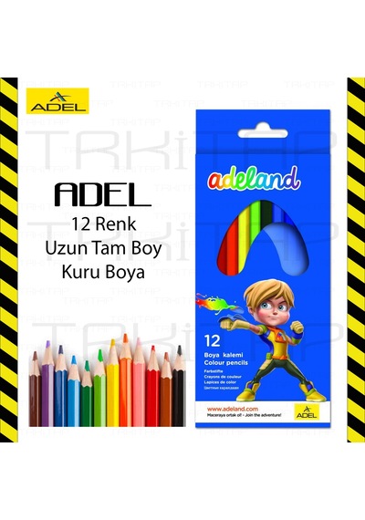 Adeland 12 Renk Karton Kutu Uzun Tam Boy Kuru Boya 12 Li 86908262025