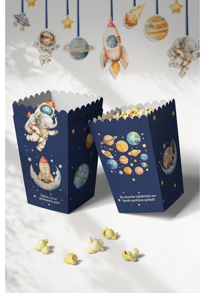 Astronotlar Ve Uzay Figürleri Temalı Doğum Günü Konsepti Süsleme Seti , Cupcake Süsü Flama Etiket Dijital Baskı