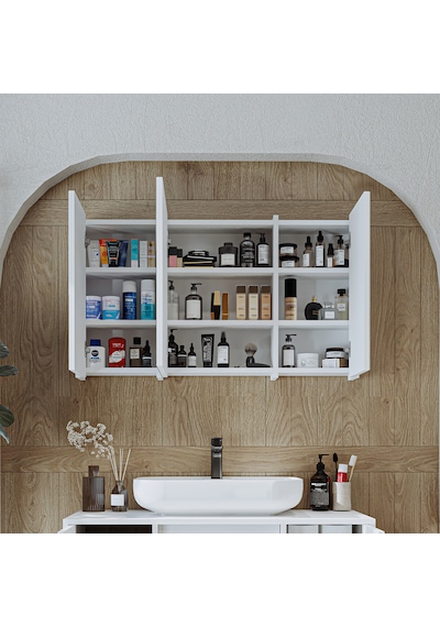 Banyo Dolabı Kulpsuz 3 Kapaklı Mdf 105 Cm Aynalı Banyo Üst Dolabı Mat Beyaz Banyo Dolabı Kulpsuz 3 Kapaklı Mdf 105 Cm Aynalı Banyo Üst Dolabı Mat Beyaz