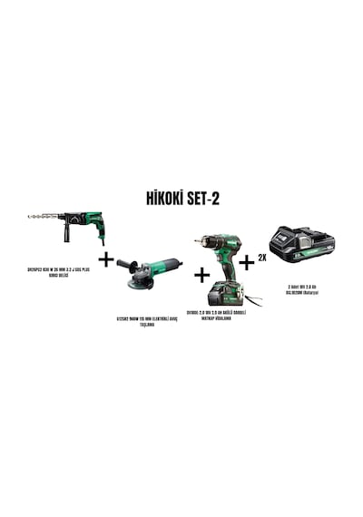 Hikoki Set-2 830W 26 MM 3.2J Sds Plus Kırıcı Delici + 900W 115 MM Elektrikli Avuç Taşlama + Akülü Darbeli Matkap Vidalama
