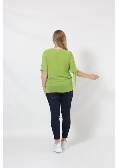 Moda Berray 3173 Fıstık Yeşili Kolu Bağlama Detaylı Bluz Yeşil