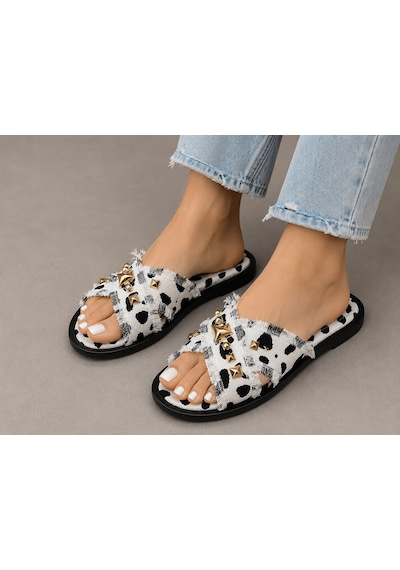 Dabab Shoes Helıa Kadın Gold Taş Detaylı Hasır Dokulu Fraseli Beyaz Leopar Terlik Beyaz - Leopar - Siyah Dabab Shoes Helıa Kadın Gold Taş Detaylı Hasır Dokulu Fraseli Beyaz Leopar Terlik Beyaz - Leopar - Siyah