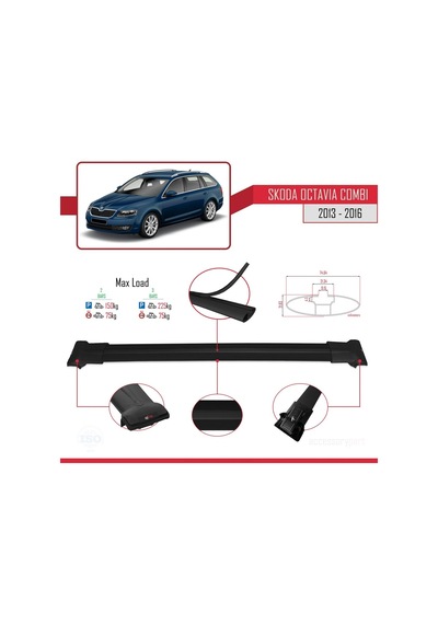 Skoda Octavia Combı 2013-2016 Arası İle Uyumlu Fly Model Ara Atkı Tavan Barı Siyah