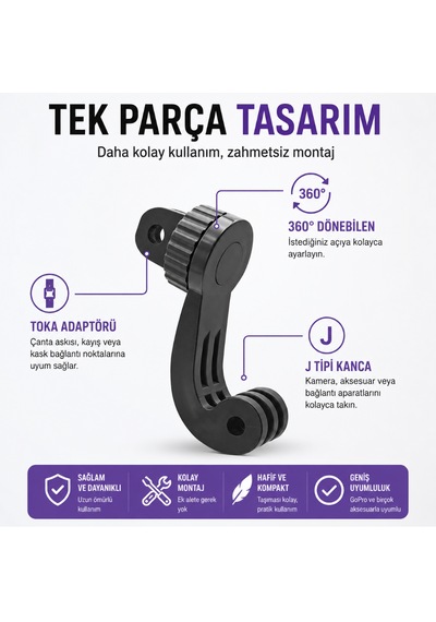 Knmaster Aksiyon Kamerası Boyun Sabitleyici Ve 360 Dikey Montaj Adaptörü Siyah