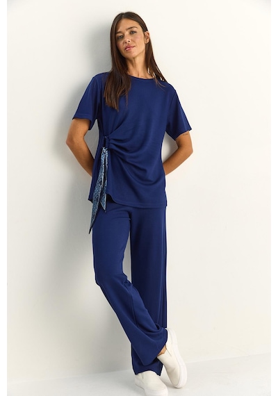 Shade Kadın Fularlı Bağlama Detaylı T-shirt Yüksek Bel Pantolon Alt-üst Takım 7630 60286041 - Lacivert