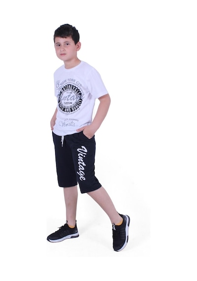 Fyk Kids Vintage Custom Yazı Baskılı Erkek Çocuk Yazlık Takım Beyaz