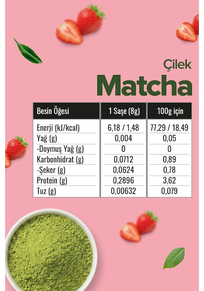 Matcha Çayı Çilek Aromalı 20 Saşe x 8 G