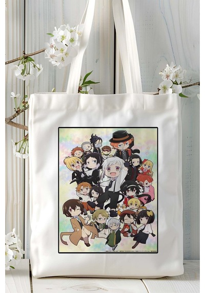 Art Hediye Bungou Stray Dogs Wan Baskılı Bez Omuz Çantası Kişiye Özel Model 3 Çok Renkli