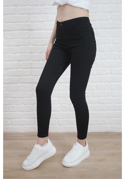 Kadın Siyah Yüksel Bel Likralı Dar Kesim Toparlayıcı Skinny Jean Kot Pantalon