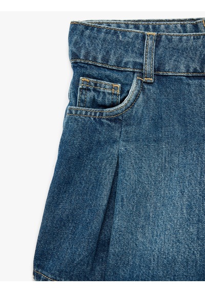 Koton Pamuklu Pileli Cepli Denim Şort Etek Orta İndigo 6skg40080ad Koton Pamuklu Pileli Cepli Denim Şort Etek Orta İndigo 6skg40080ad