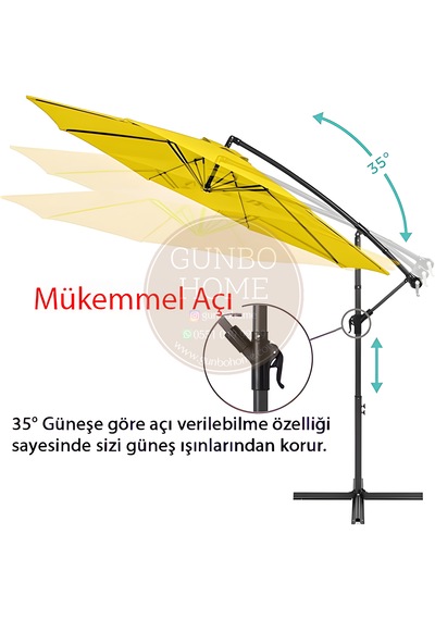 Gunbo Home 3 Mt 8 Kaburga Full Demir 21 Kg Sarı Bahçe Şemsiyes