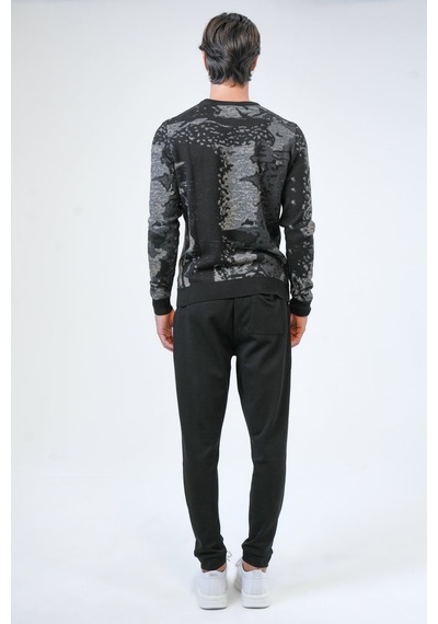 Back And Bond Siyah Regular Fit Desenli Pamuklu Bisiklet Yaka Triko-siyah Siyah