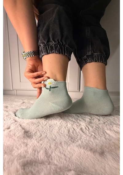 Ozzy Socks 3 Çift Kadın Taş Detaylı Dikişsiz & Takviyeli Patik Çorap Bej