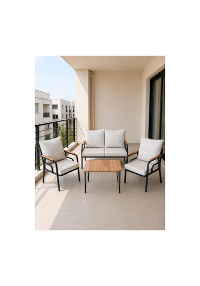 Bahçe Balkon Bistro Set 2+1+1 Sehbalı Bej Bej Bahçe Balkon Bistro Set 2+1+1 Sehbalı Bej Bej