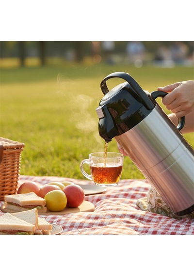 Cooker 2009-1 Çift Kat Paslanmaz Çelik Pompalı Termos Çay Termosu Su Termosu Siyah 4,5lt Siyah