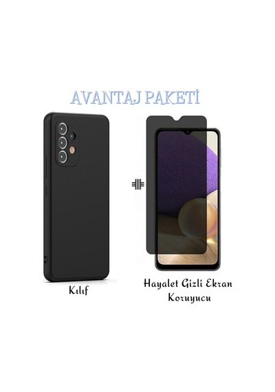 Samsung Galaxy Uyumlu A33 5g Esnek Dayanıklı Soft Tasarım Kılıf Ve Hayalet Gizli Ekran Koruyucu Siyah