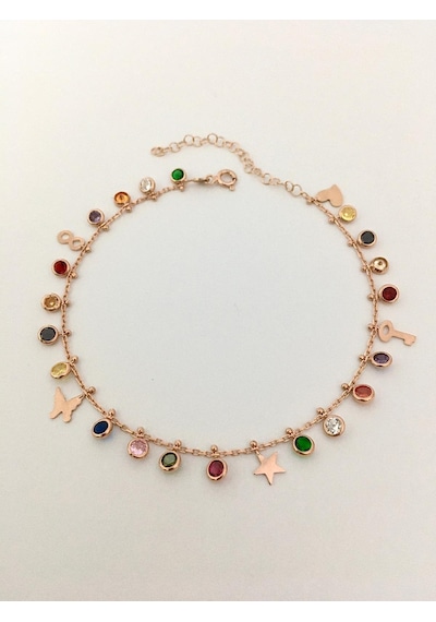 Gümüş Rose Renkli Zirkon Taşlı Kelebek Yıldız Kalp Sonsuzluk Pull Gümüş