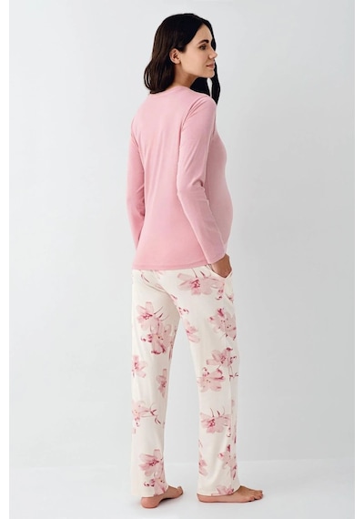 Pierre Cardin 9059 Hamile Lohusa Düğmeli Bisiklet Yaka Pijama Takımı - Gül Kurusu