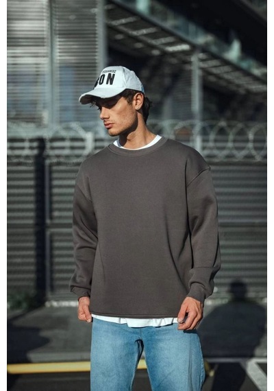 Erkek Bisiklet Yaka 3 İplik Pamuklu Basic Sweatshirt - Antrasit
