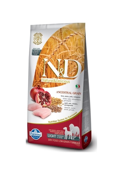 N&D Light Adult Düşük Tahıllı Tavuklu ve Narlı Orta ve Büyük Irk Yetişkin Köpek Maması 2.5 KG
