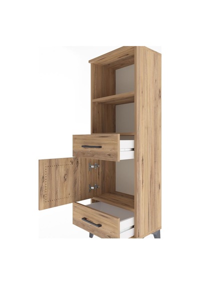 Arges Dolap 3 Raflı 2 Çekmeceli Tek Kapaklı 44x30x134 Çam-çam Atlas Çam