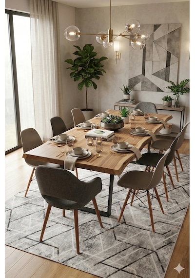 Villadia Home Textile Kaymaz Taban Modern Desen Halı Yolluk Leke Tutmaz Kolay Temizlenir Koridor Salon Yatak Mutfak Odası Vd4054gri Gri