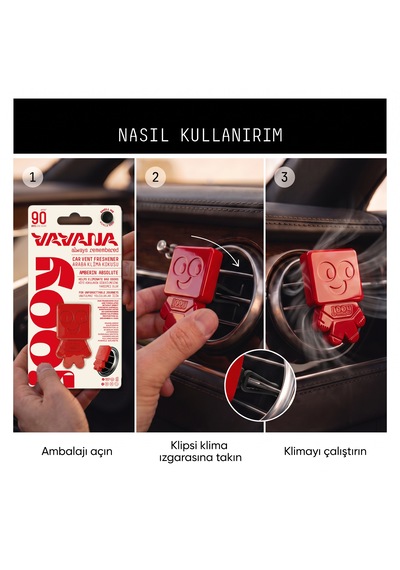 Vavana Jooy Araba Klima Kokusu 6'lı Set, 90 Gün Etkili Oto Kokusu Amberin Absolute