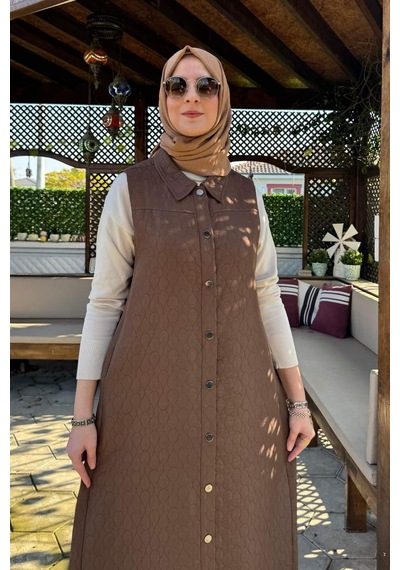 Rabia Şamlı Safir Kapitone Yelek Kahve Çok Renkli
