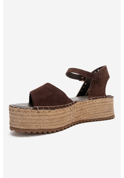 Luvishoes Serez Kahve Süet Hakiki Deri Kadın Hasır Dolgu Taban Sandalet Kahverengi