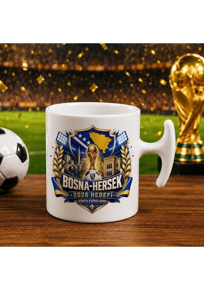 Bk Gift Bosna-hersek Taraftar Temalı Dünya Futbol Kupası Tasarımlı Hammer Kupa Bardak-4 Beyaz