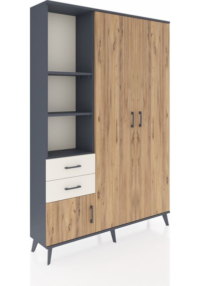 Arges Dolap 5 Raflı 2 Çekmeceli Tek Askılı 132x30x195 Antrasi... Antrasit