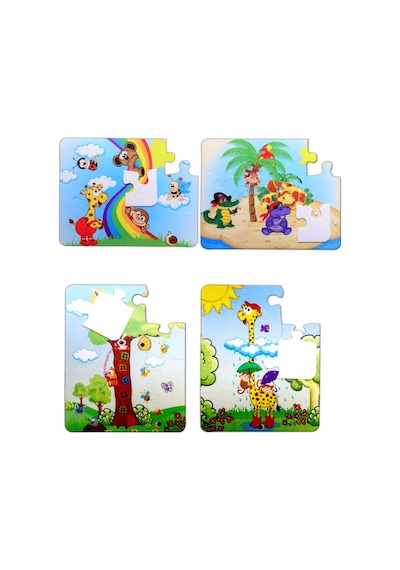 4 Set 48 Parça Tox Gökkuşağı Ve Zürafa 3+ Keçe Yapboz 3 Yaş P